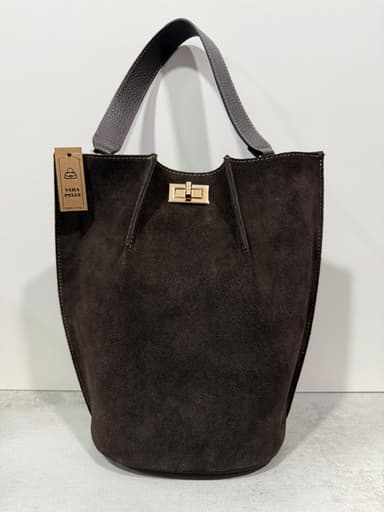 Borsa secchiello in vera pelle color caffè